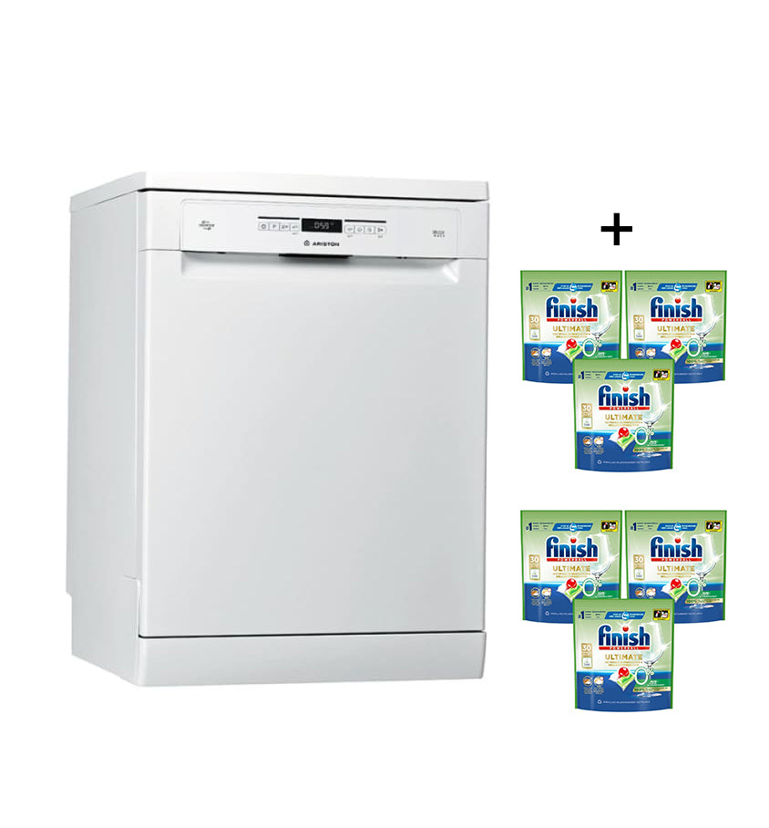 Lave vaisselle Pose libre ARISTON 15 COUVERTS BLANC + 6 paquets de capsules FINISH Lave vaisselle Pose libre ARISTON 15 COUVERTS BLANC + 6 paquets de capsules FINISH